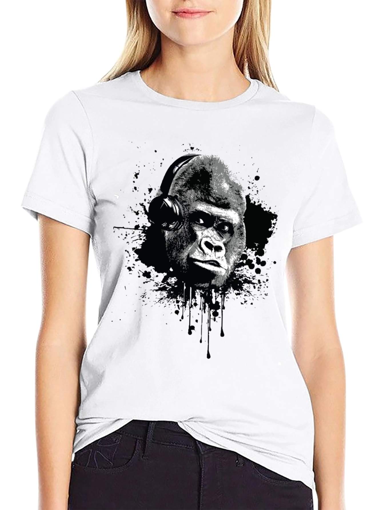 Gorilla Headphone Graphic Print T-Shirt
