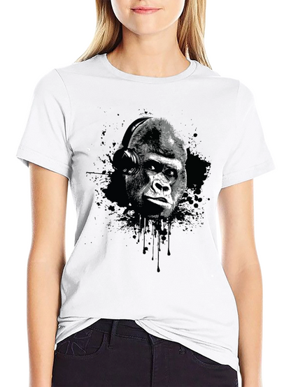 Gorilla Headphone Graphic Print T-Shirt