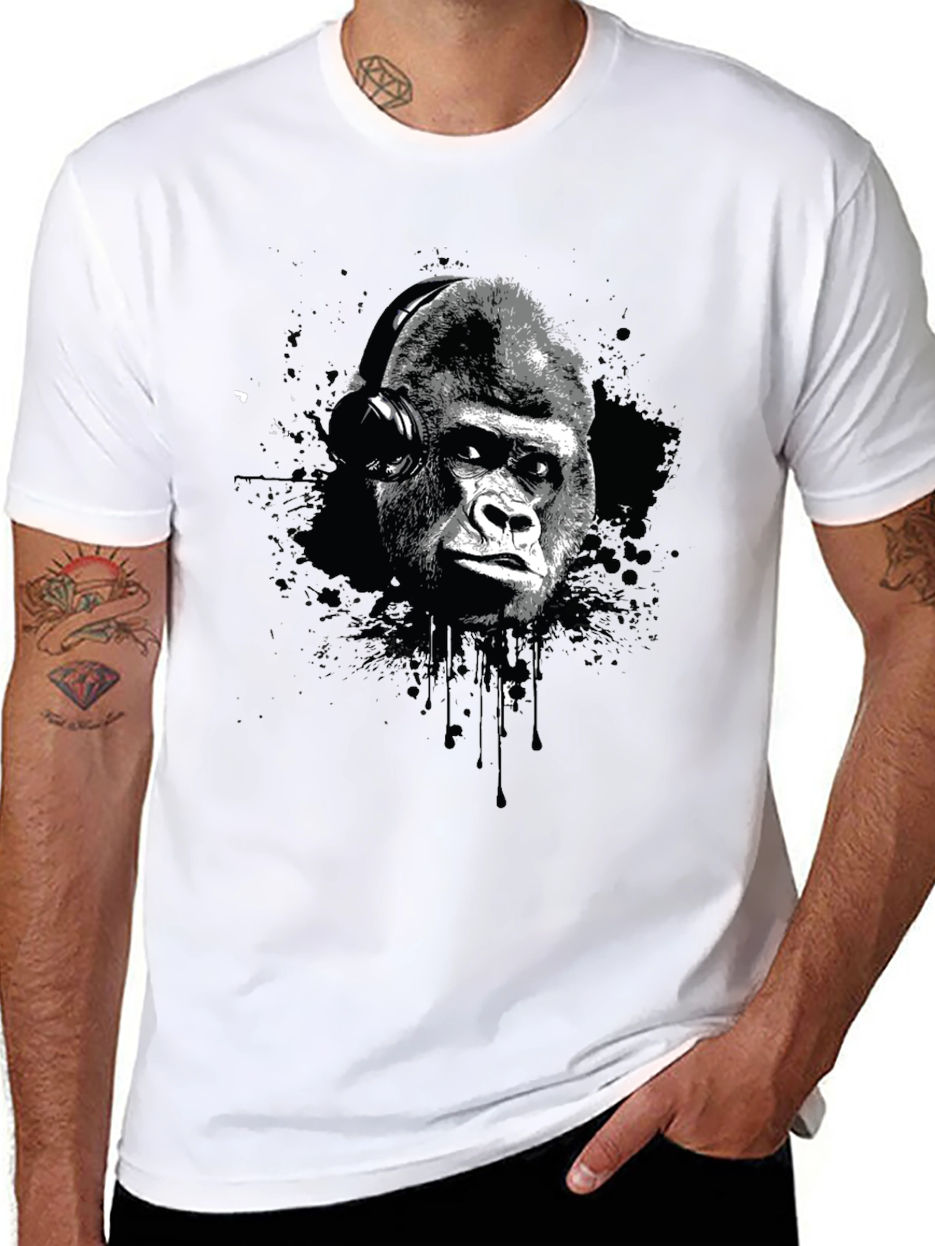 Gorilla Headphone Graphic Print T-Shirt