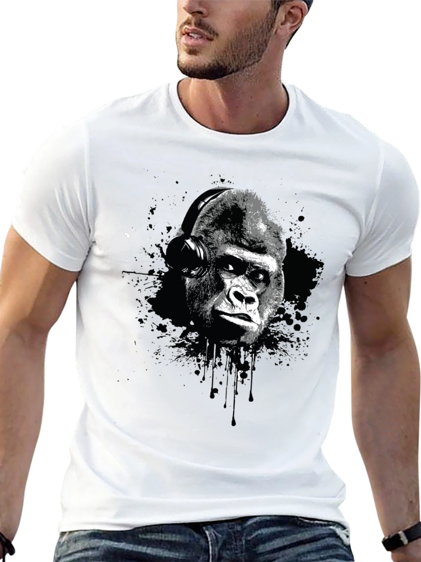 Gorilla Headphone Graphic Print T-Shirt