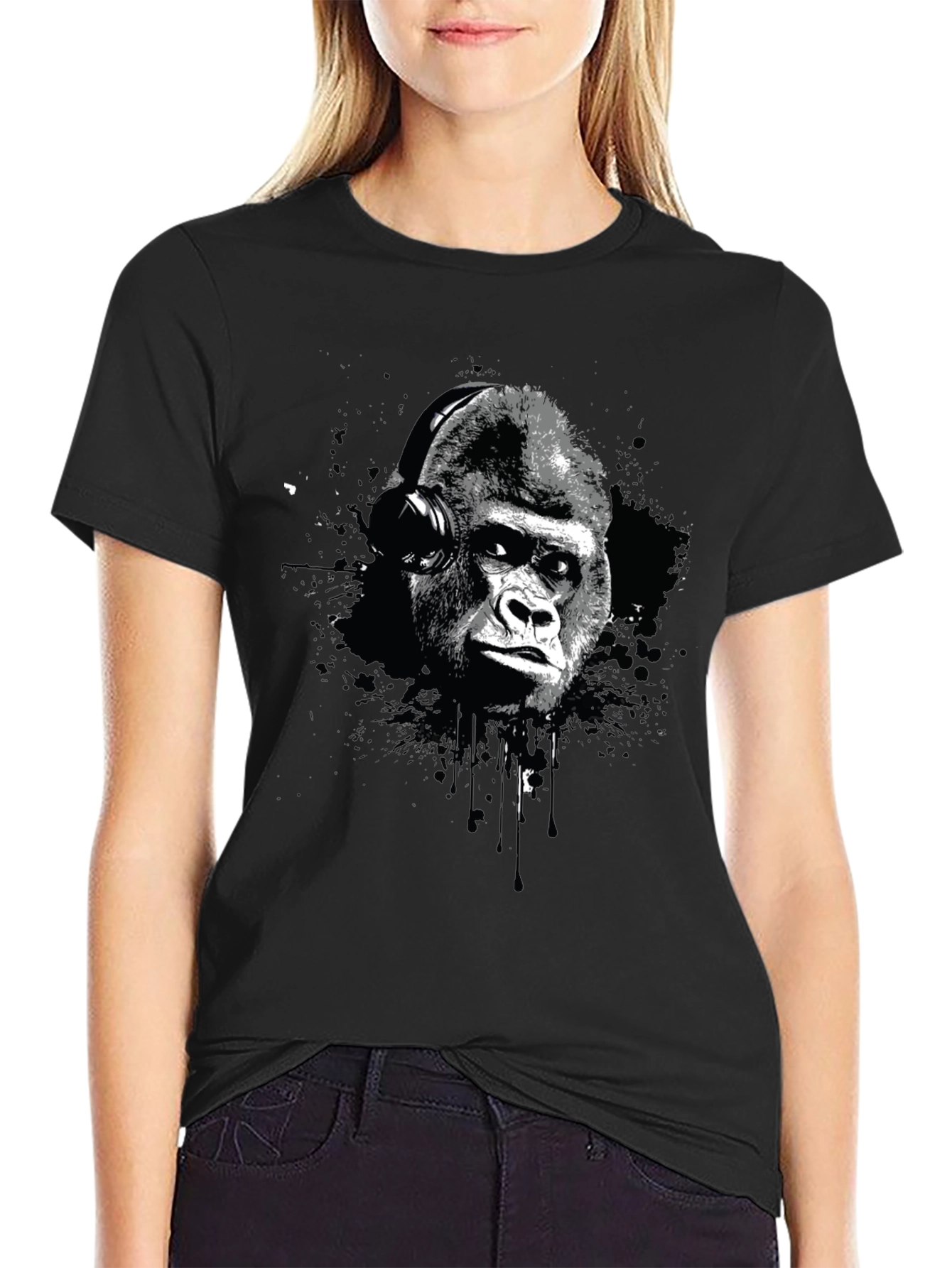 Gorilla Headphone Graphic Print T-Shirt