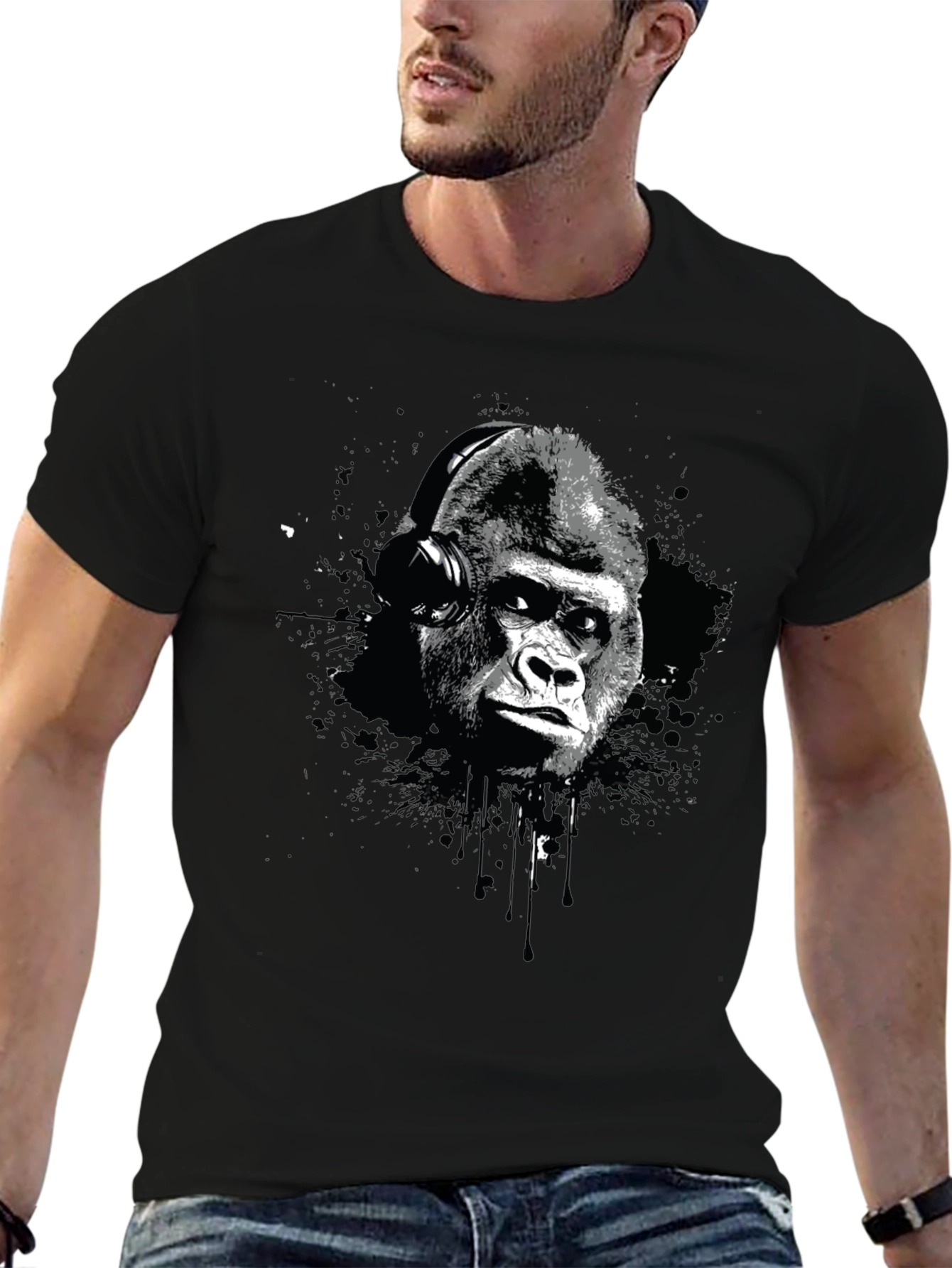 Gorilla Headphone Graphic Print T-Shirt