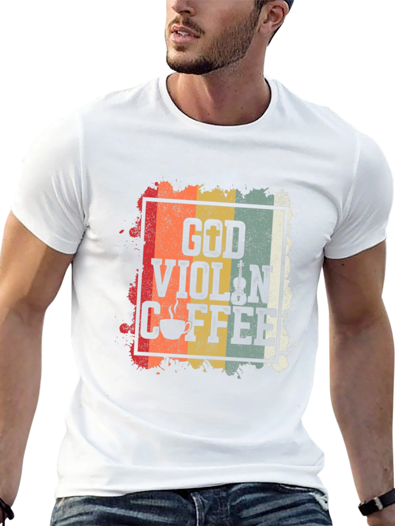 God Violin Coffee Retro Graphic Tee