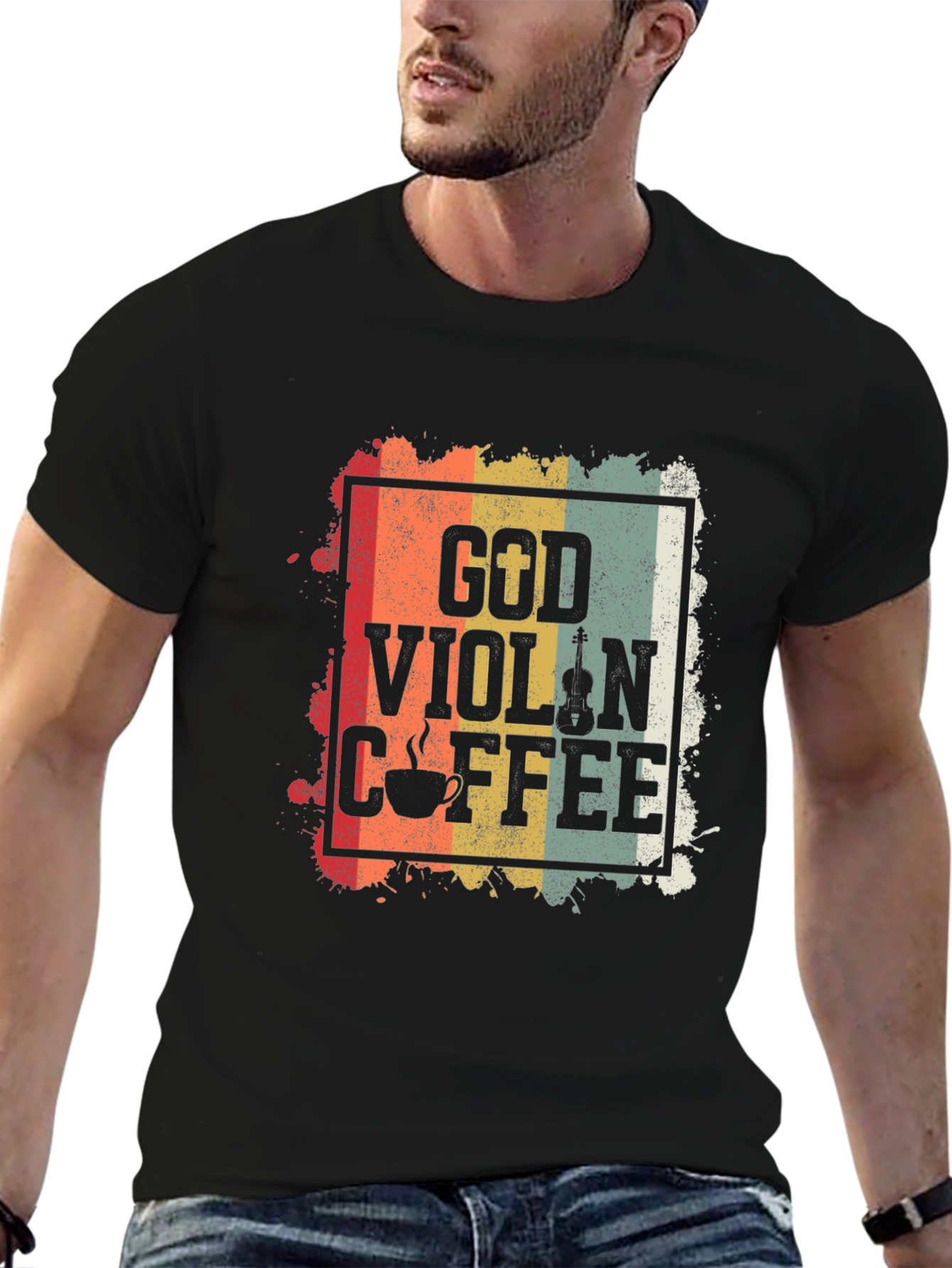 God Violin Coffee Retro Graphic Tee
