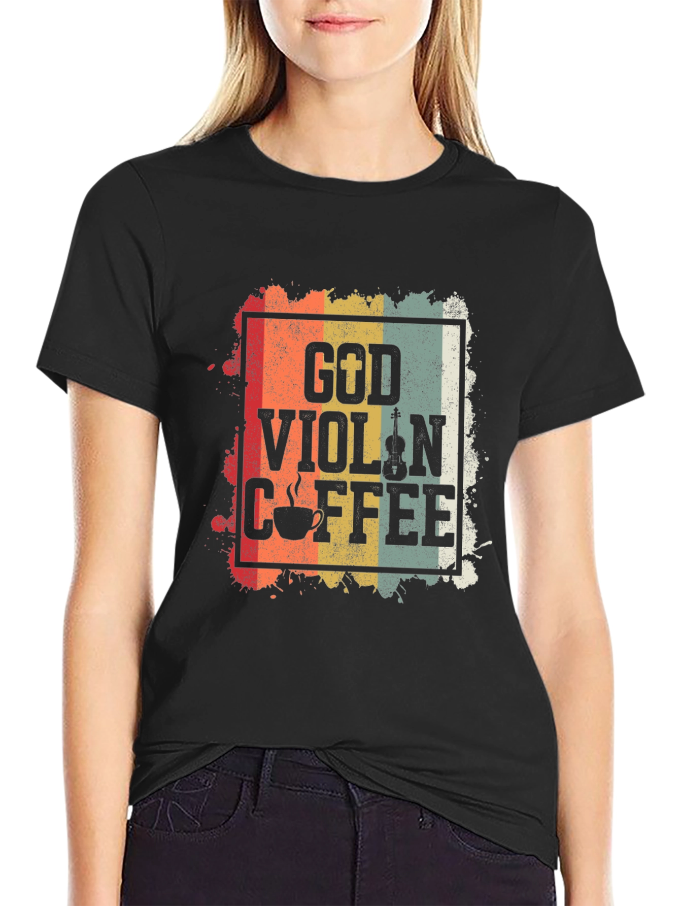 God Violin Coffee Retro Graphic Tee