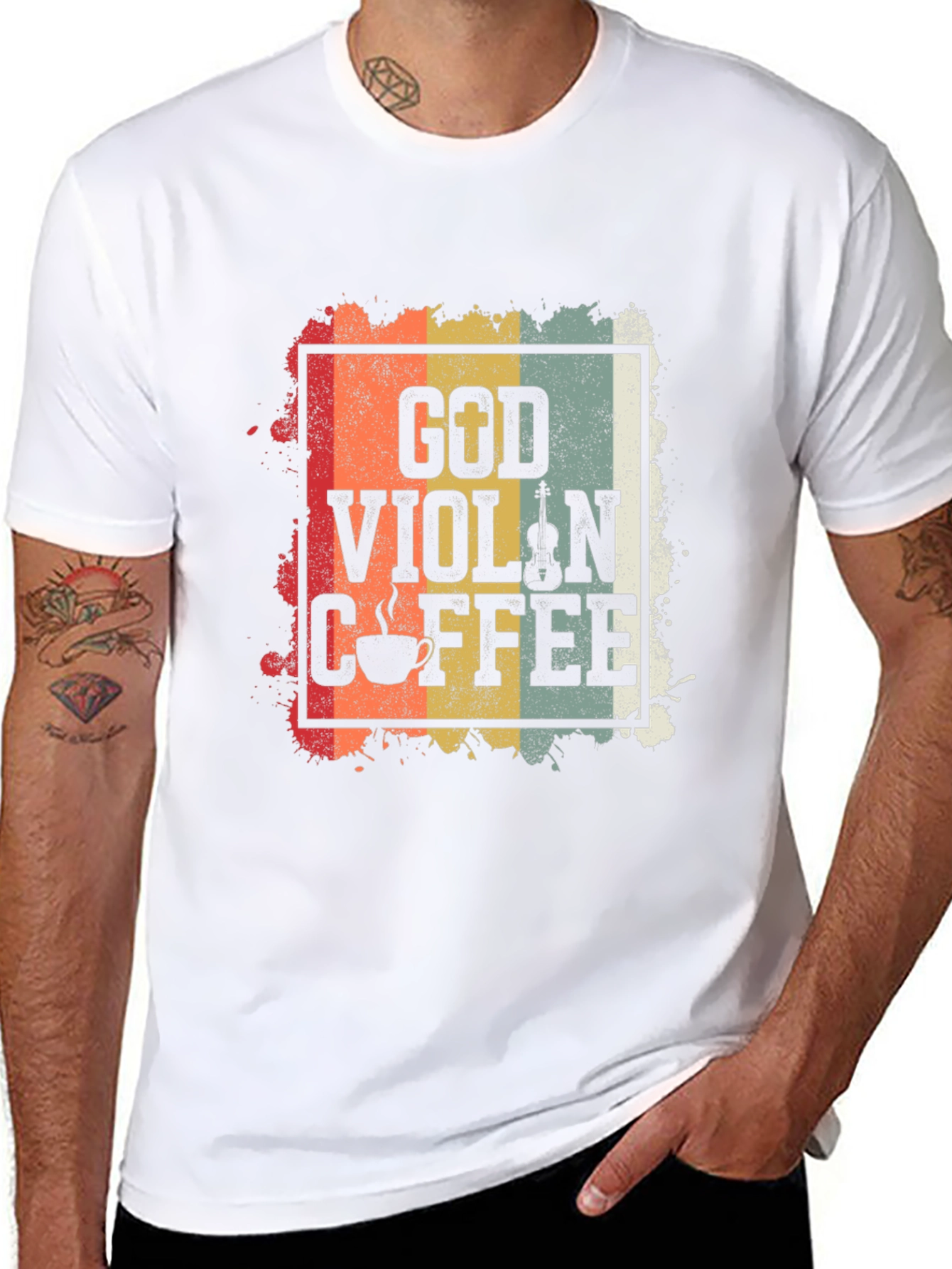 God Violin Coffee Retro Graphic Tee