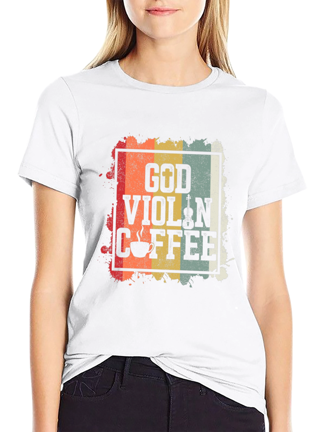 God Violin Coffee Retro Graphic Tee