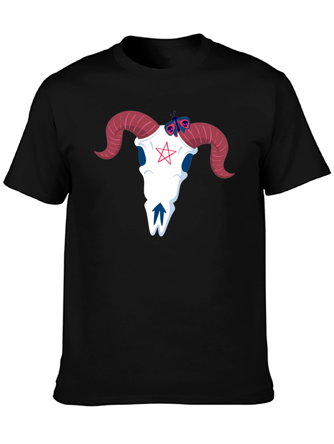 Graphic Tee: Ram Skull & Butterfly