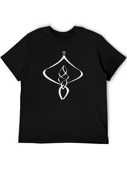 Mens Black Graphic Tee - Abstract White Design