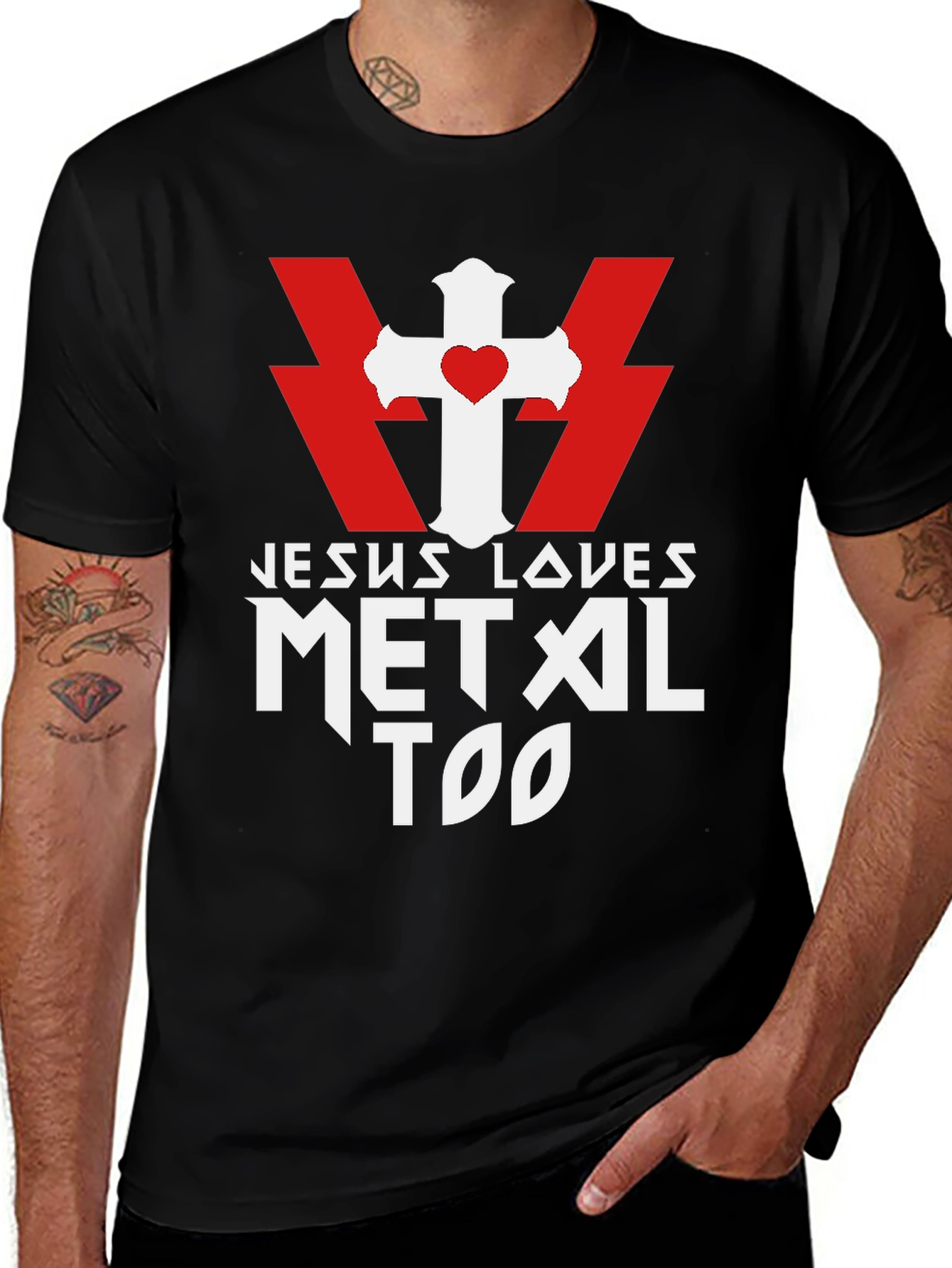 Jesus Loves Metal Too Black T-Shirt