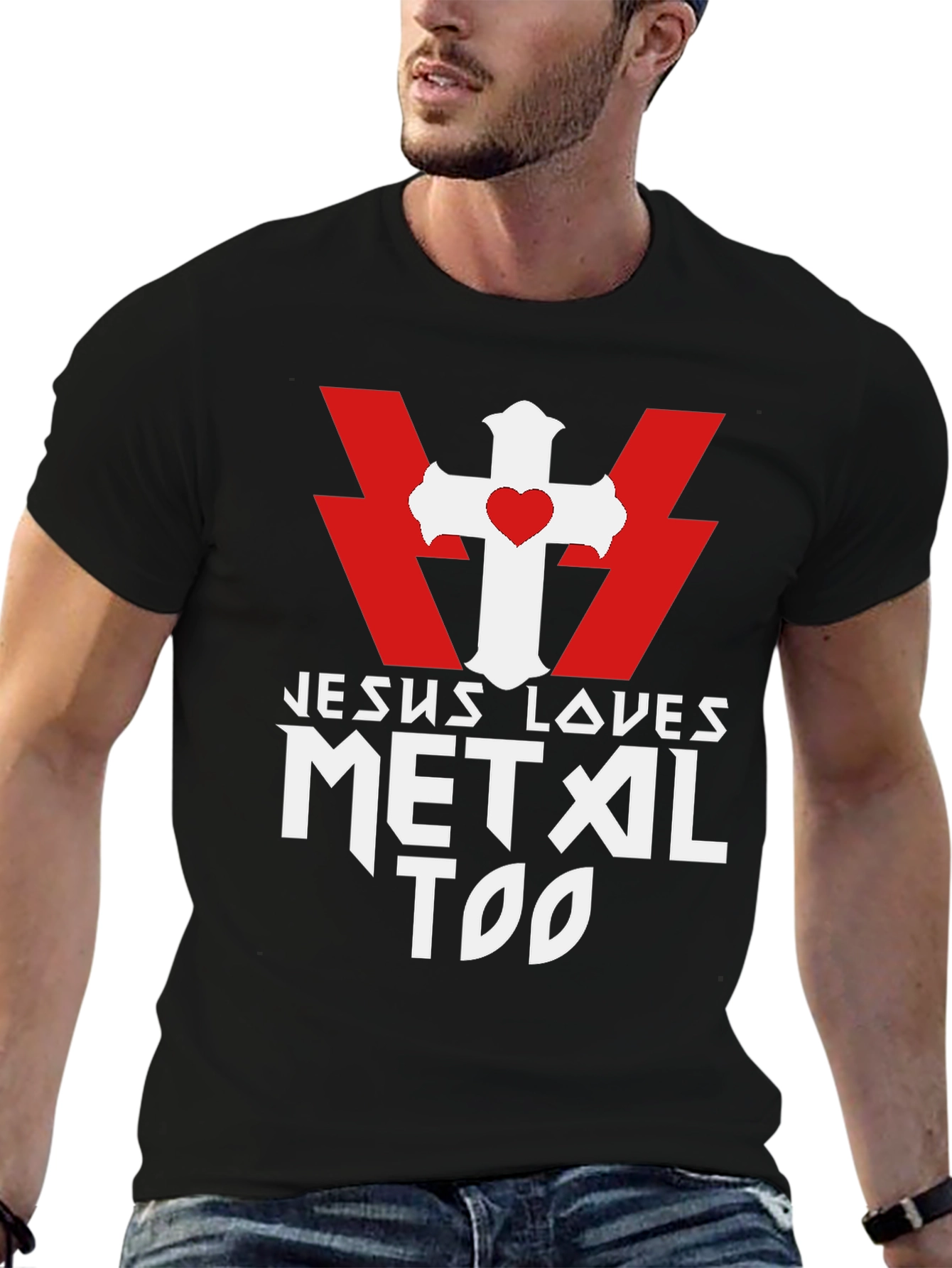 Jesus Loves Metal Too Black T-Shirt