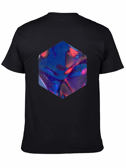 Abstract Hexagon Graphic Print Black T-Shirt