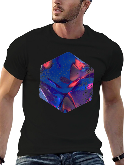 Abstract Hexagon Graphic Print Black T-Shirt