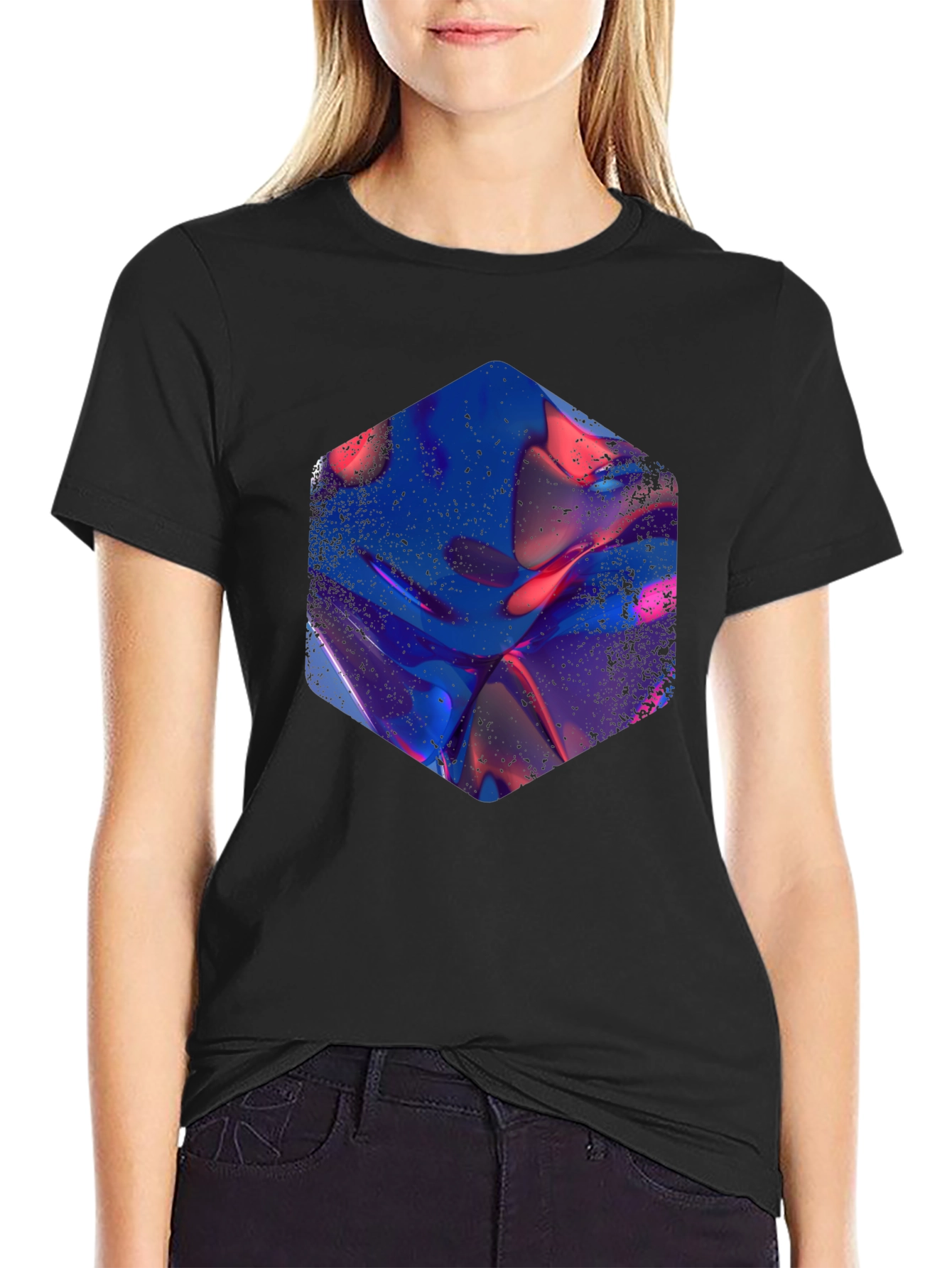 Abstract Hexagon Graphic Print Black T-Shirt