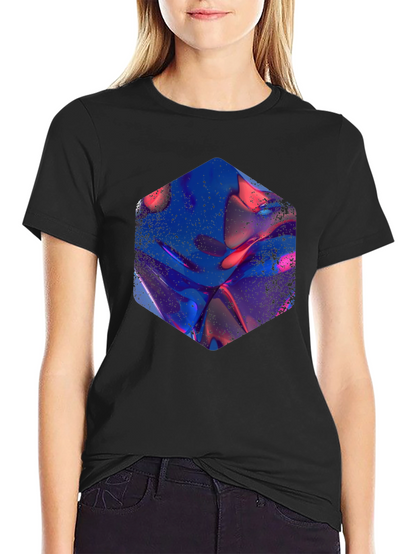 Abstract Hexagon Graphic Print Black T-Shirt