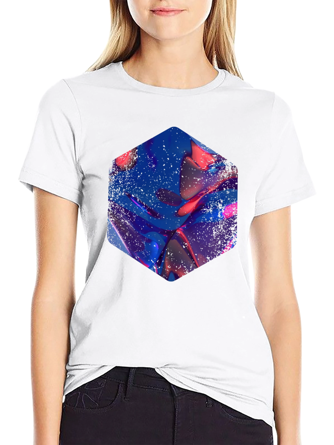 Abstract Hexagon Graphic Print Black T-Shirt