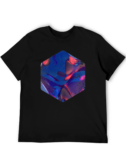 Abstract Hexagon Graphic Print Black T-Shirt