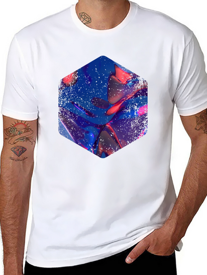 Abstract Hexagon Graphic Print Black T-Shirt