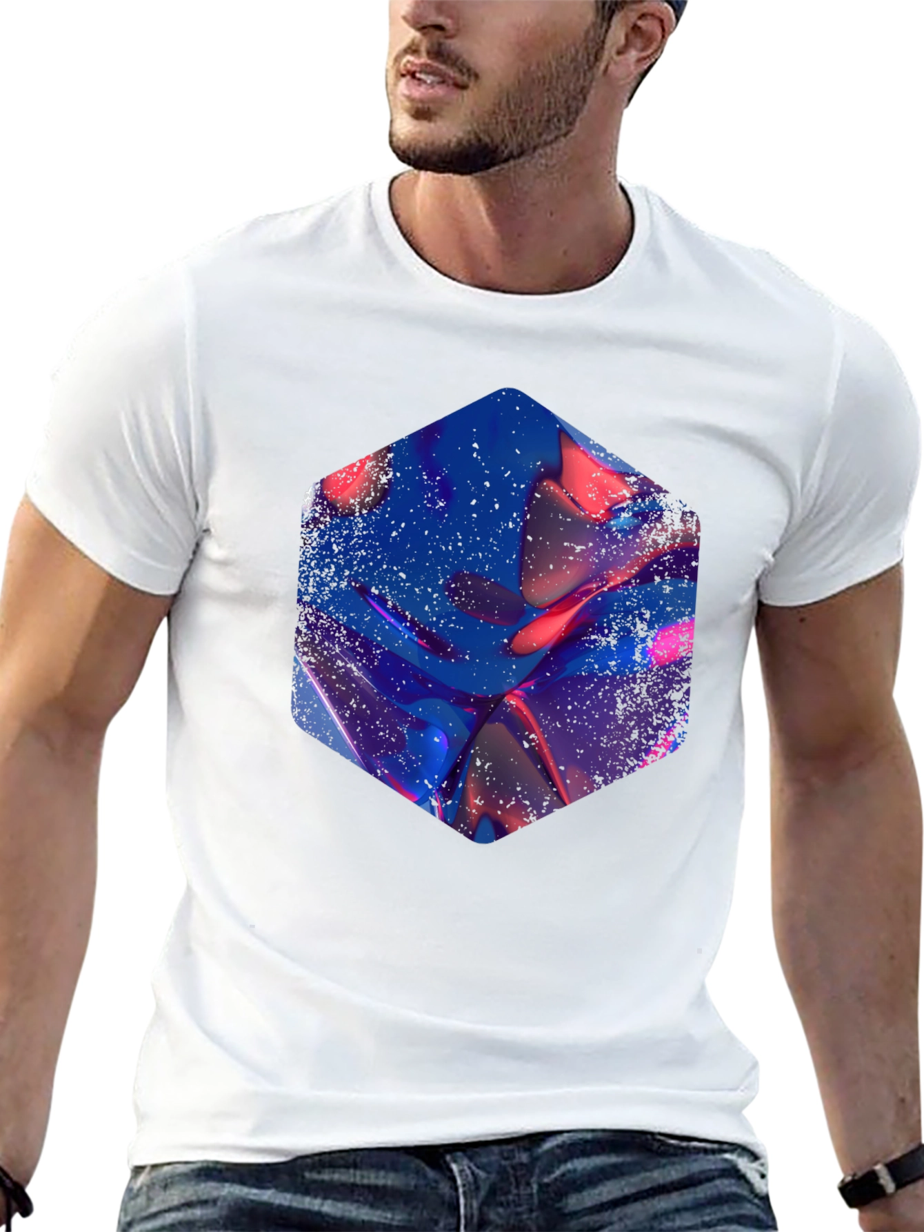 Abstract Hexagon Graphic Print Black T-Shirt