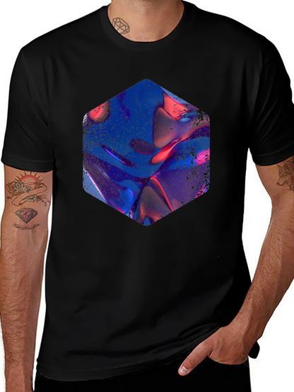 Abstract Hexagon Graphic Print Black T-Shirt