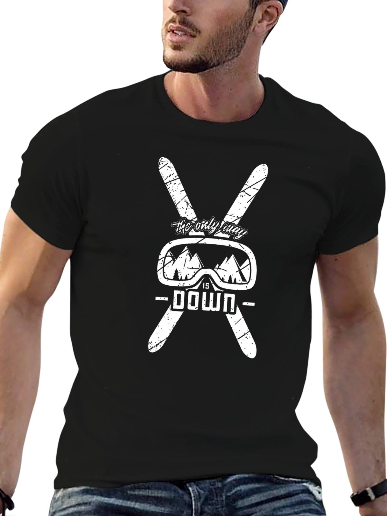 Ski Down Graphic Tee - Black Cotton Shirt