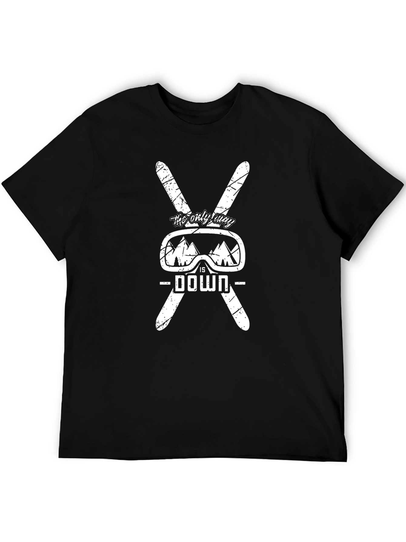 Ski Down Graphic Tee - Black Cotton Shirt