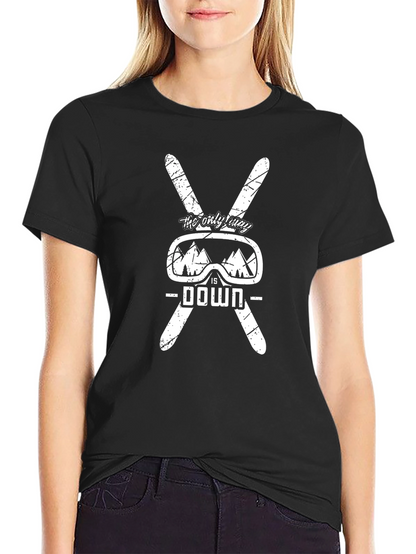 Ski Down Graphic Tee - Black Cotton Shirt