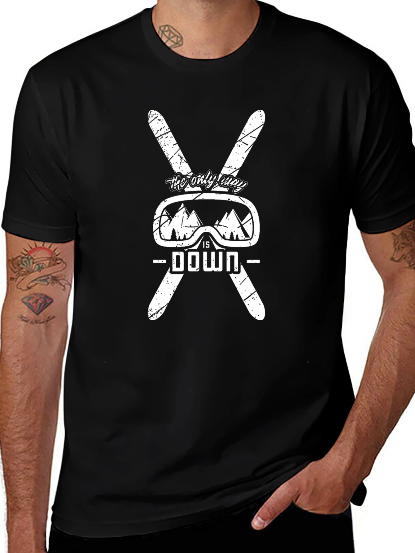 Ski Down Graphic Tee - Black Cotton Shirt