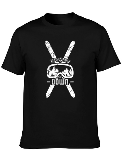 Ski Down Graphic Tee - Black Cotton Shirt