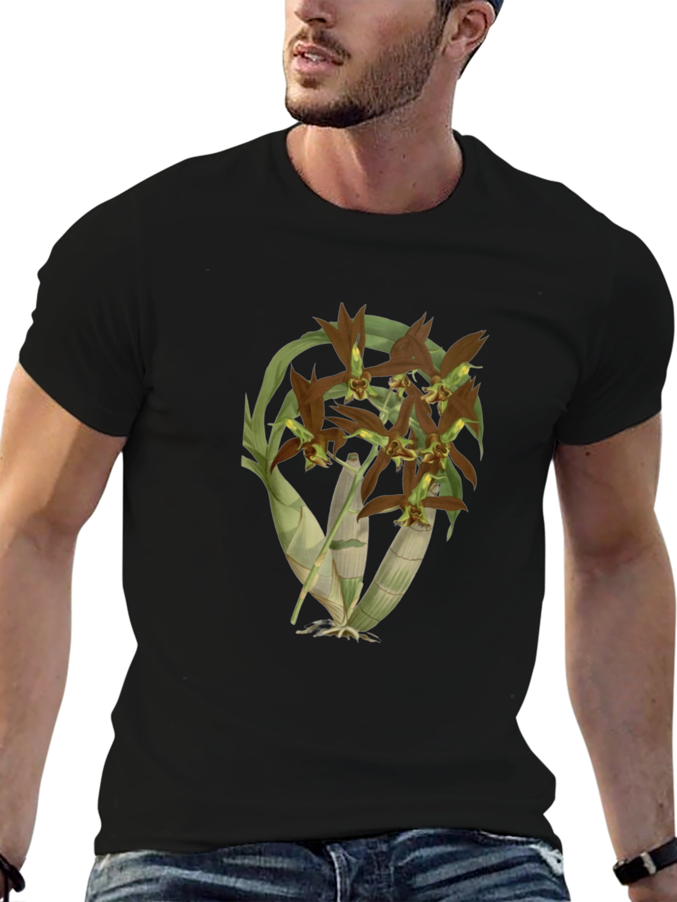 Orchid Flower Black T-Shirt