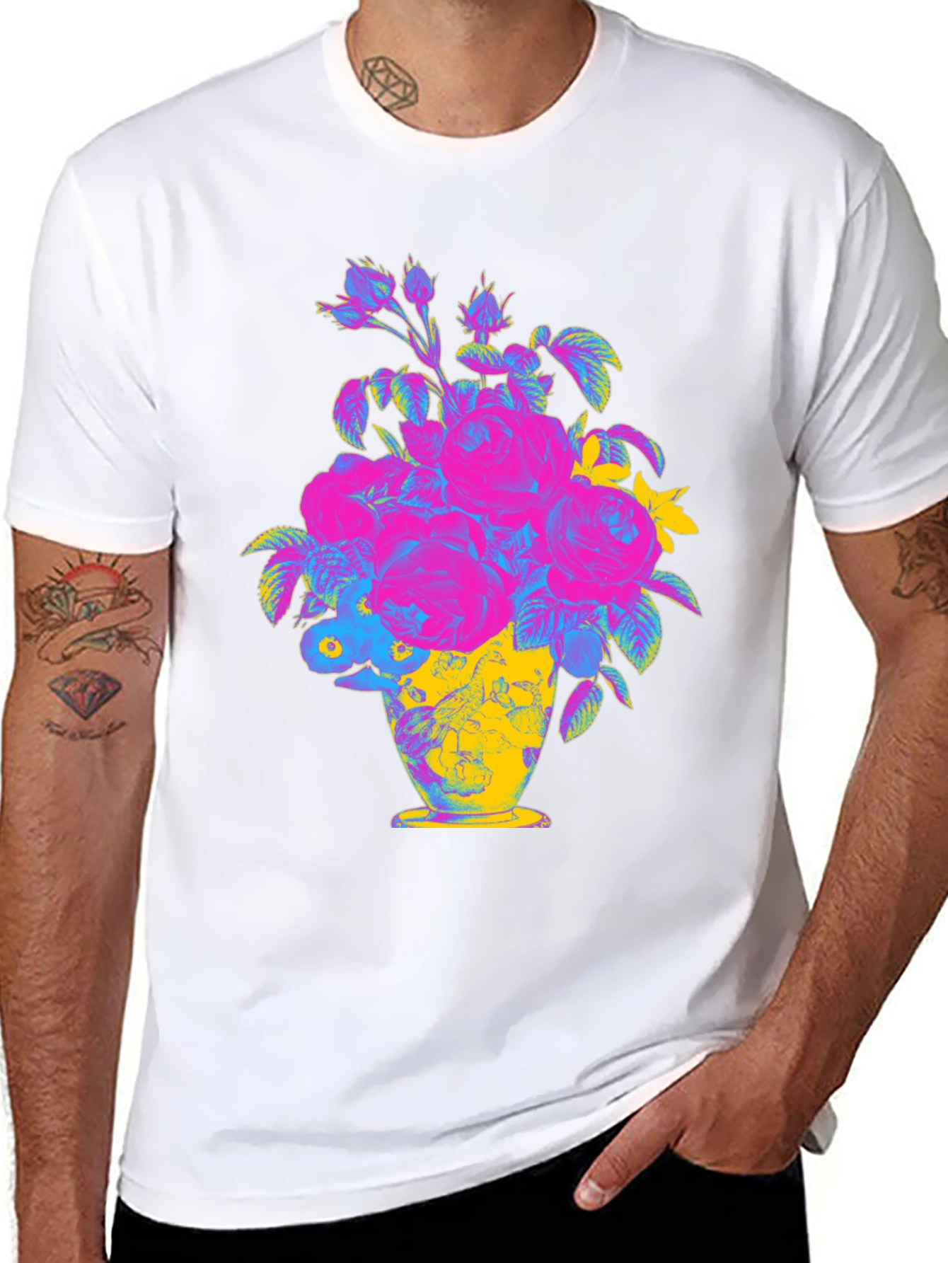 Floral Vase Graphic Tee - Vibrant Print