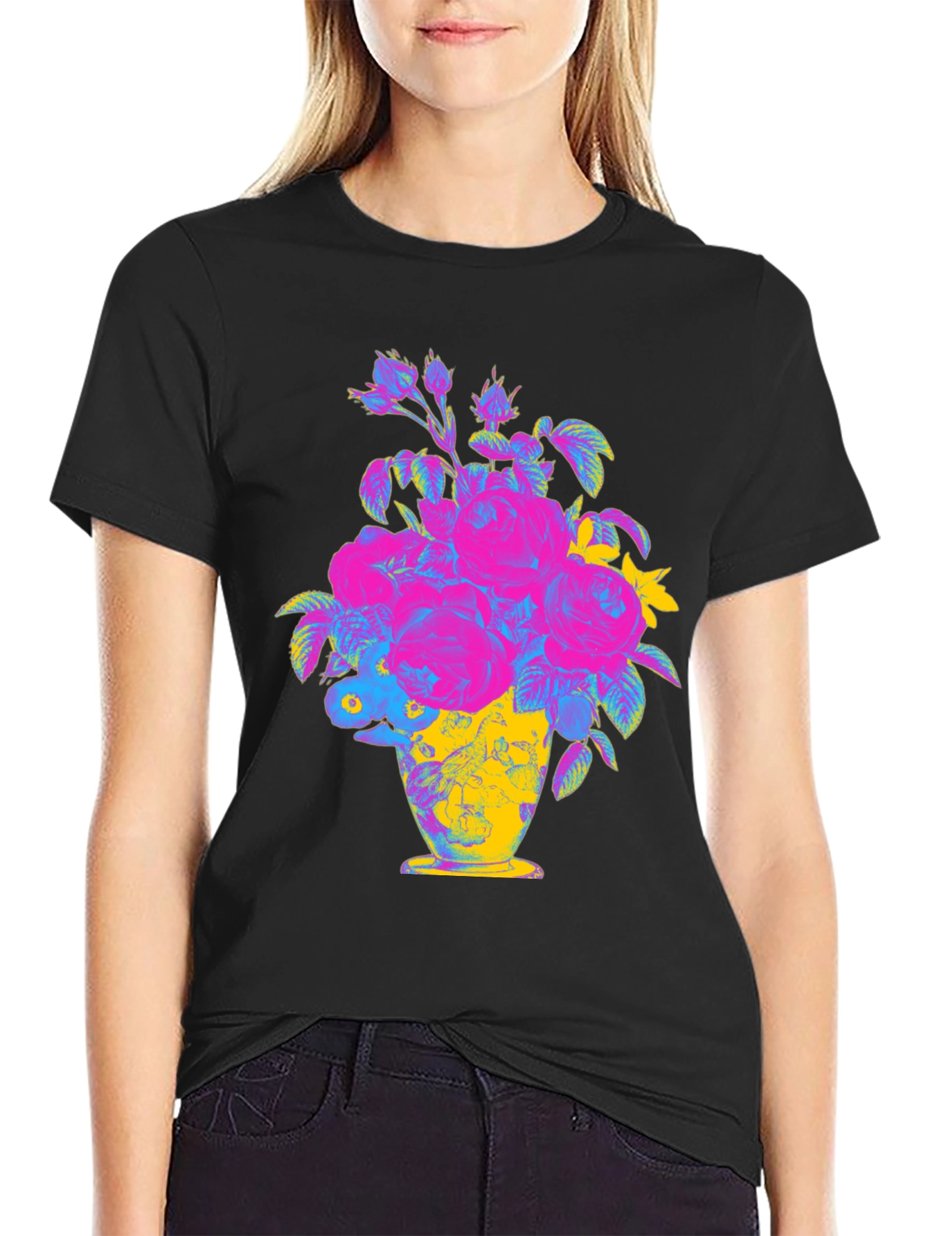 Floral Vase Graphic Tee - Vibrant Print