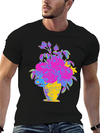 Floral Vase Graphic Tee - Vibrant Print