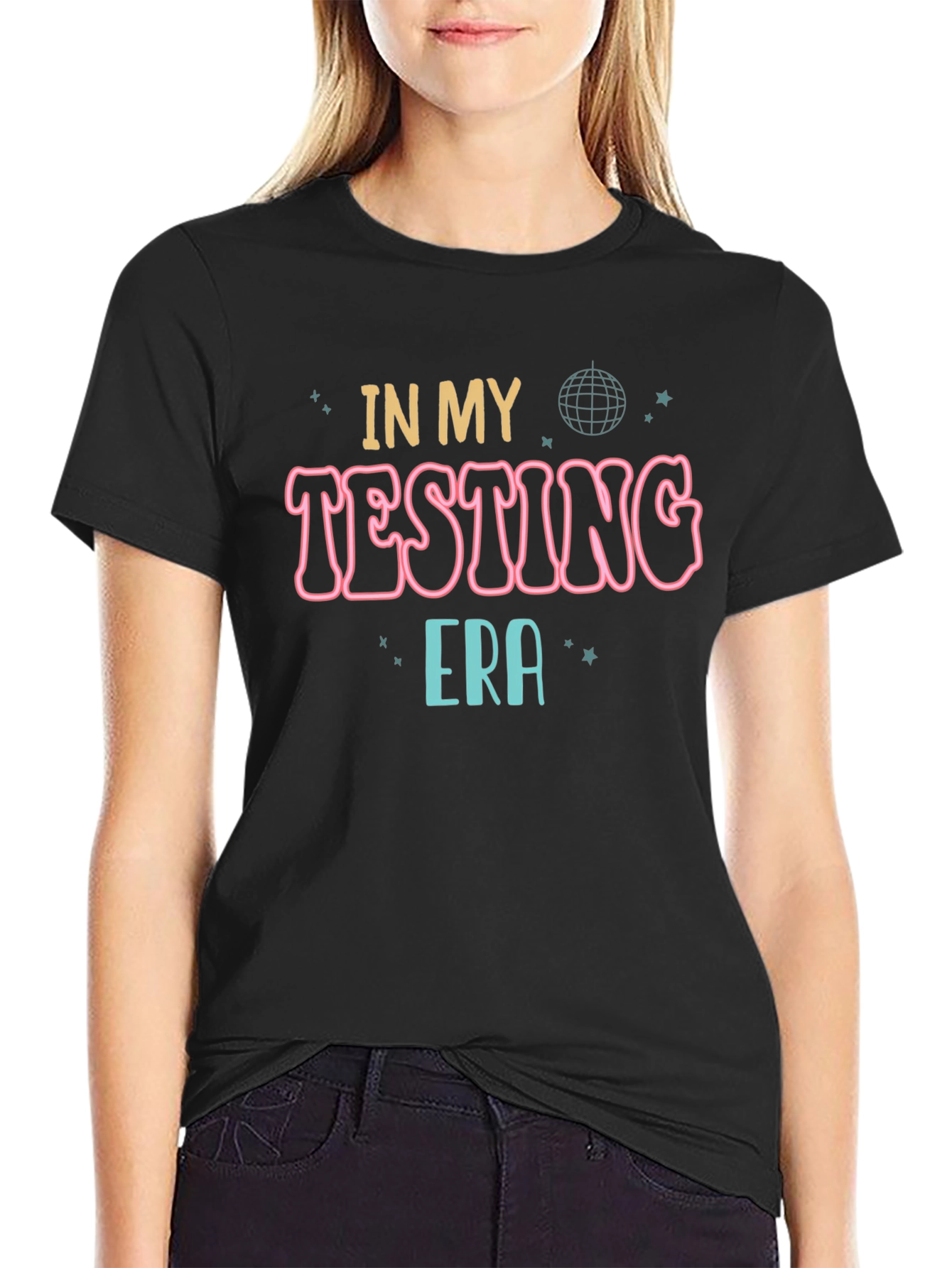 In My Testing Era Black Cotton Graphic T-Shirt
