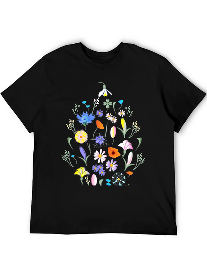 Floral Print Black T-Shirt - Nature Inspired Design