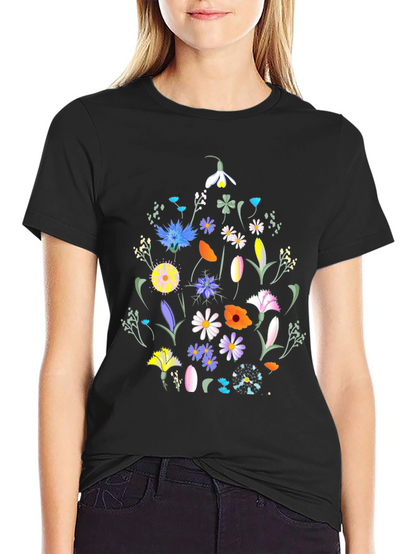 Floral Print Black T-Shirt - Nature Inspired Design