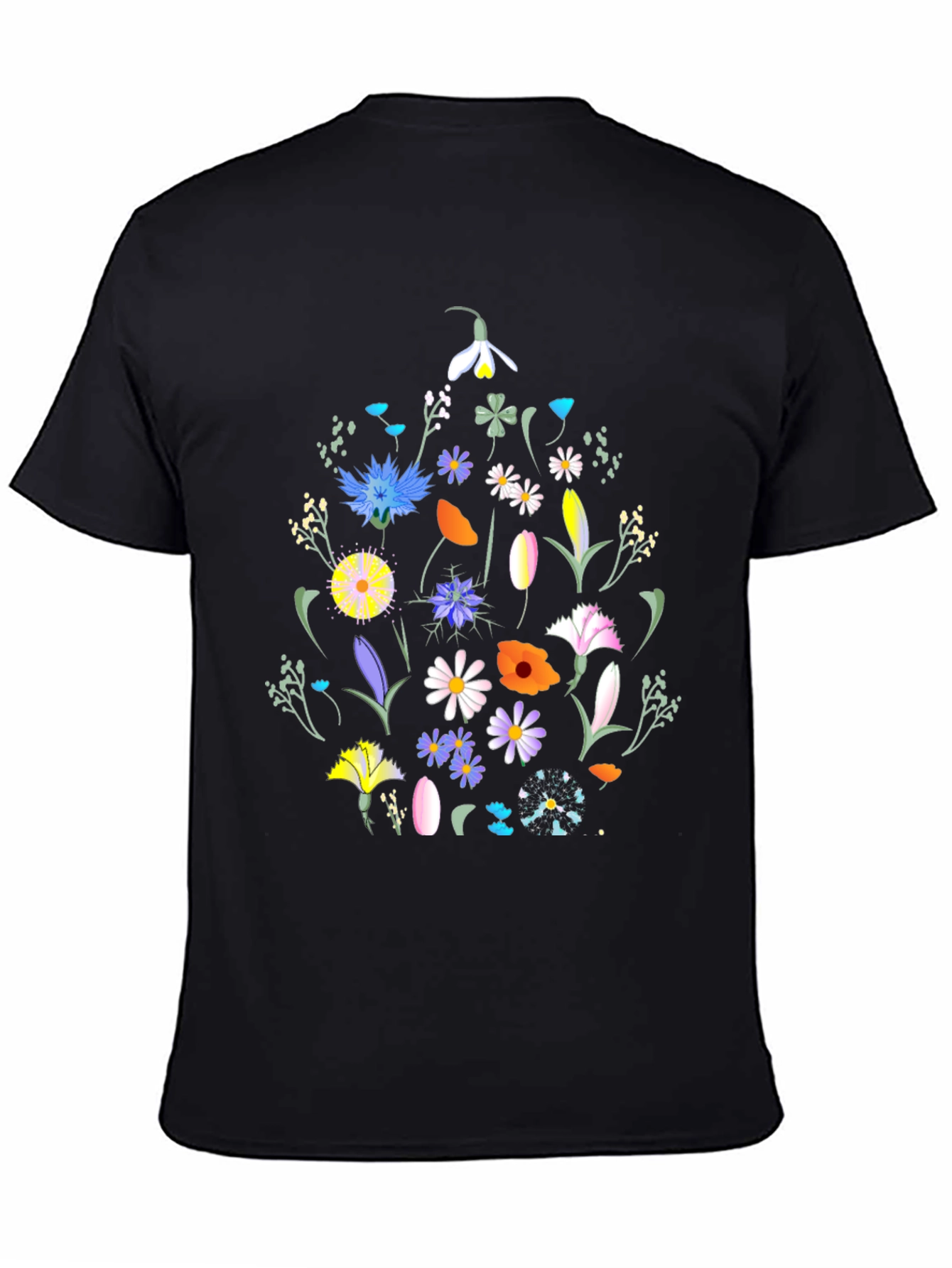 Floral Print Black T-Shirt - Nature Inspired Design