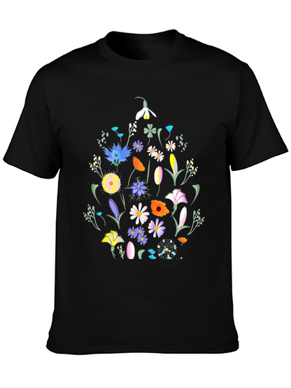 Floral Print Black T-Shirt - Nature Inspired Design