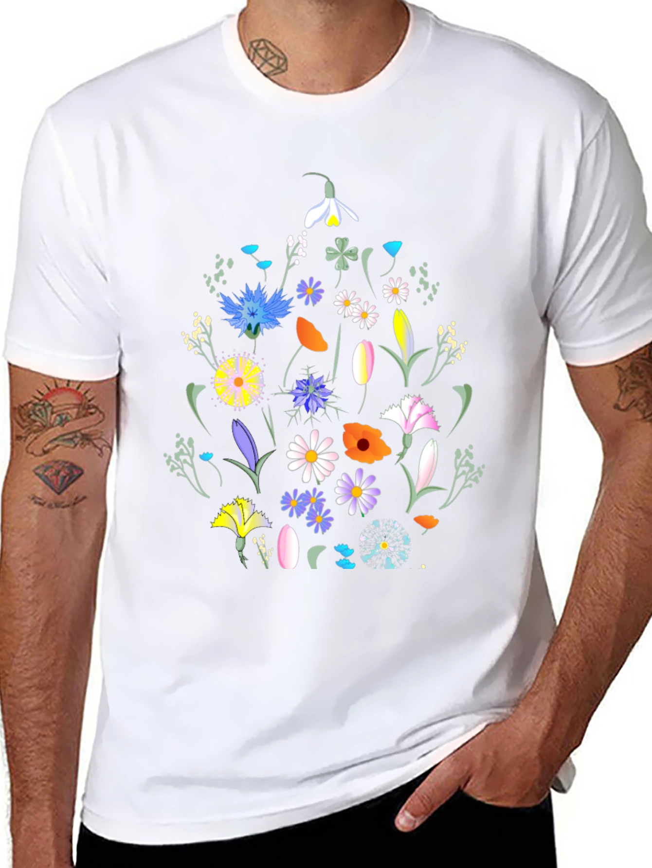 Floral Print Black T-Shirt - Nature Inspired Design
