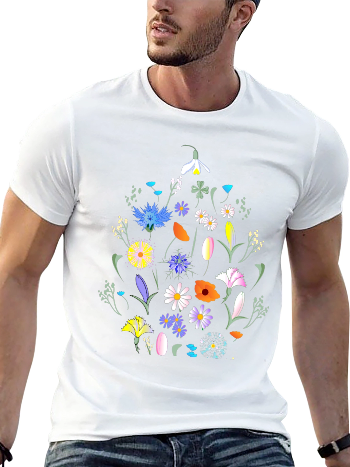 Floral Print Black T-Shirt - Nature Inspired Design