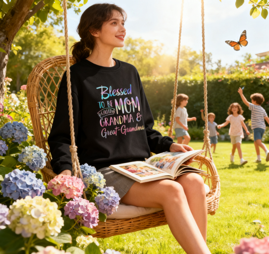 Playful "Blessed to Be Mom Grandma Great-Grandma" Rainbow Sweatshirt