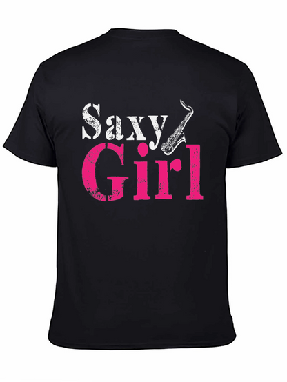 Saxy Girl Black T-Shirt - Music Lover Tee