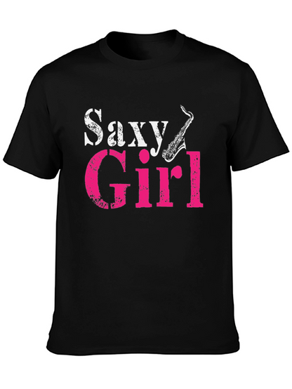 Saxy Girl Black T-Shirt - Music Lover Tee