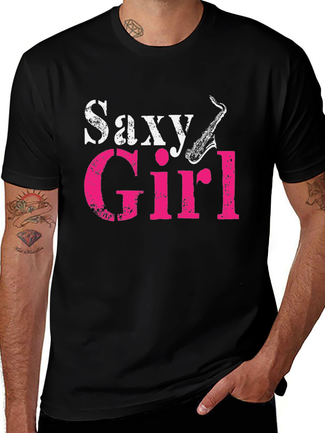 Saxy Girl Black T-Shirt - Music Lover Tee