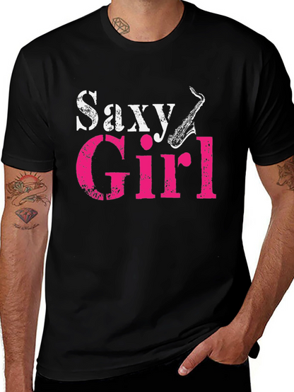 Saxy Girl Black T-Shirt - Music Lover Tee