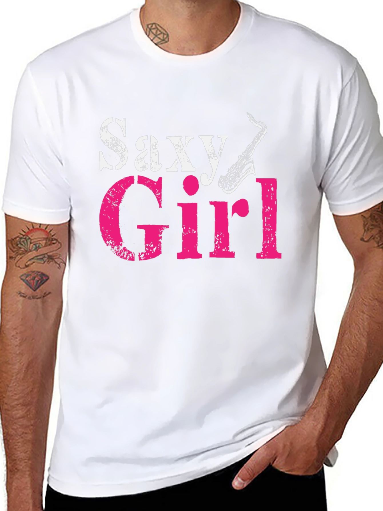 Saxy Girl Black T-Shirt - Music Lover Tee