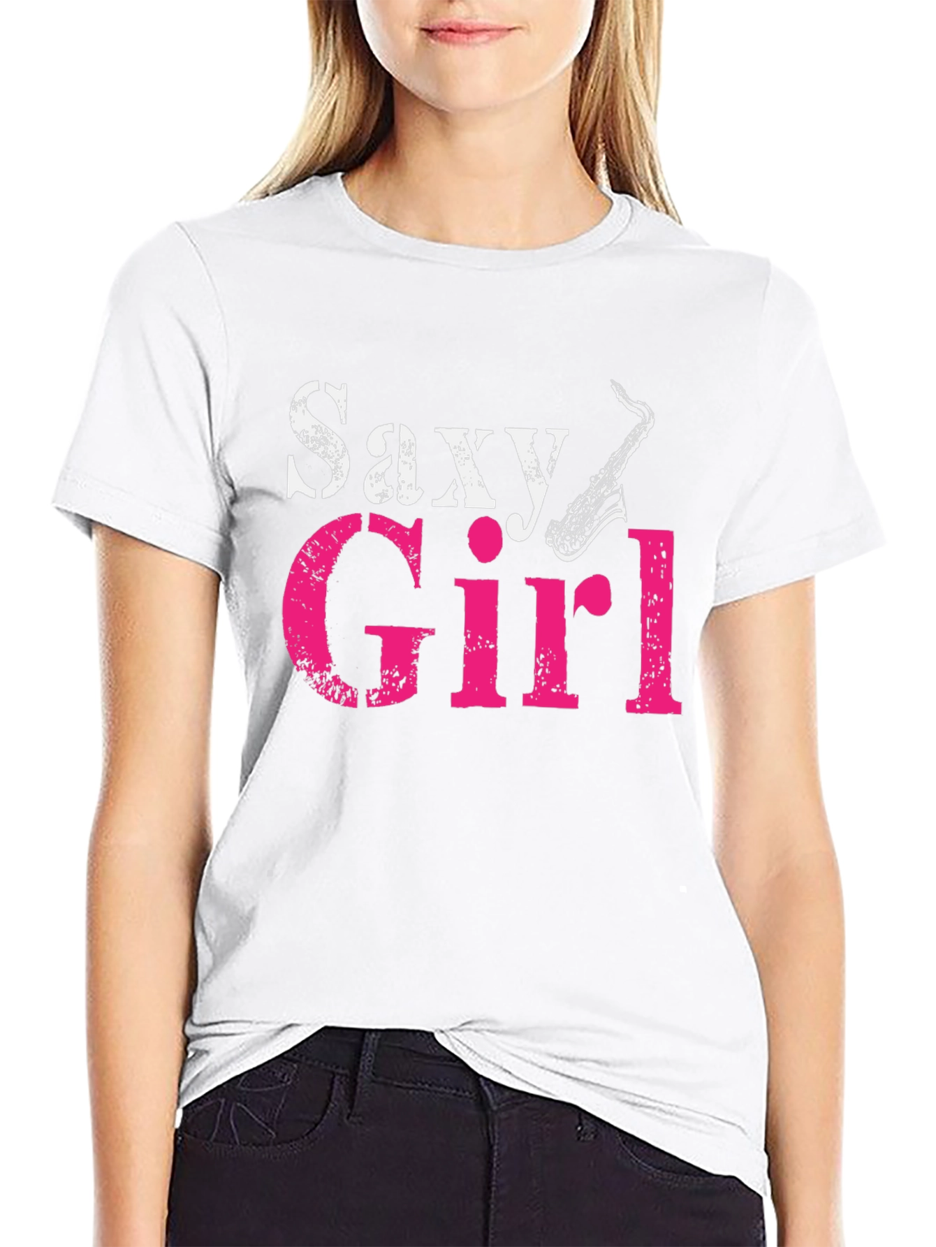 Saxy Girl Black T-Shirt - Music Lover Tee