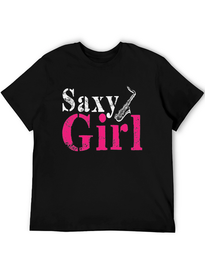 Saxy Girl Black T-Shirt - Music Lover Tee