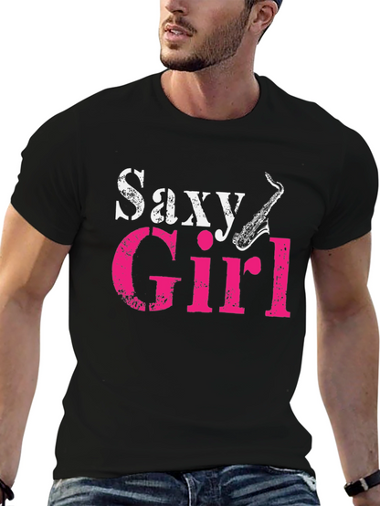 Saxy Girl Black T-Shirt - Music Lover Tee