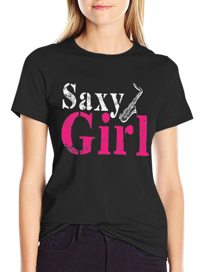 Saxy Girl Black T-Shirt - Music Lover Tee